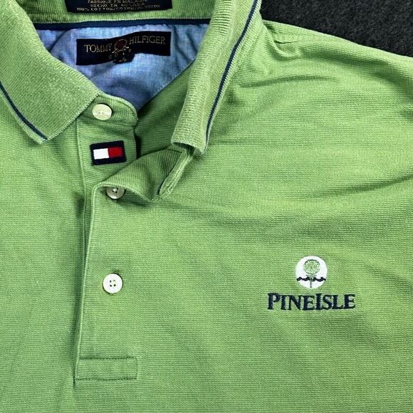 Vintage Tommy Hilfiger Golf SS Polo Shirt Mens L Green Pinehurst Golf Logo Prepp - Picture 2 of 8